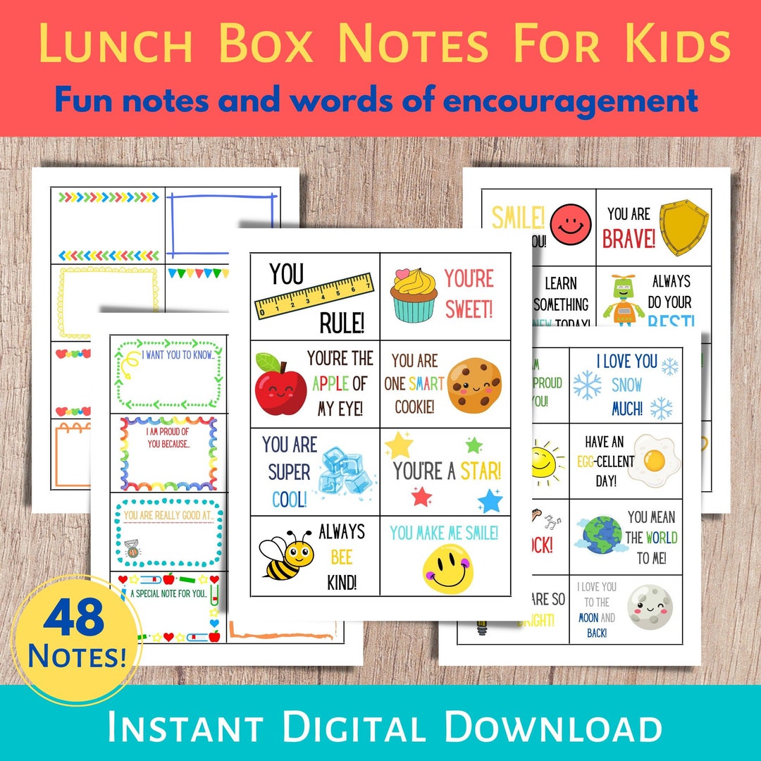 Lunchbox Notes, Printable Lunch Box Notes, Lunch Notes for Kids ...