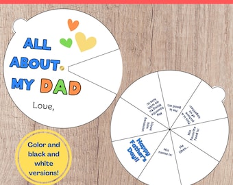 All About My Dad, Coloring Wheel, Fathers Day Printable Craft, All About My Dad Activity, Dad Questionnaire, Fathers Day Craft From Child