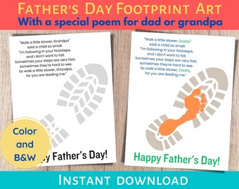Fathers Day Poem, Fathers Day Craft From Child, Footprint Art Fathers Day Printable Craft, Gift From Kids, Gifts From Kids to Grandpa