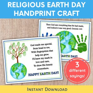 Earth Day Handprint Craft, Handprint Art, Earth Day Fingerprint Craft, Bible Lesson for Kids, Religious Earth Day Craft, God&#39;s Creation Art