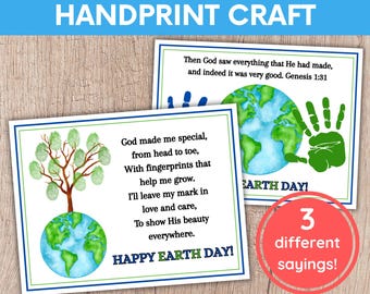 Earth Day Handprint Craft, Handprint Art, Earth Day Fingerprint Craft, Bible Lesson for Kids, Religious Earth Day Craft, God's Creation Art