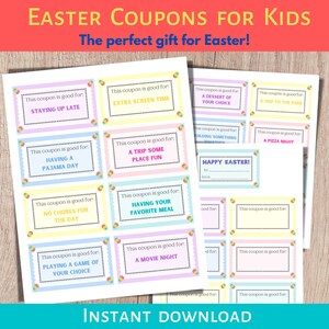 Easter Coupons, Kids Coupon Book, Easter Coupons For Kids, Printable Coupons, Easter Egg Coupons, Easter Gift, Easter Egg Filler Coupons