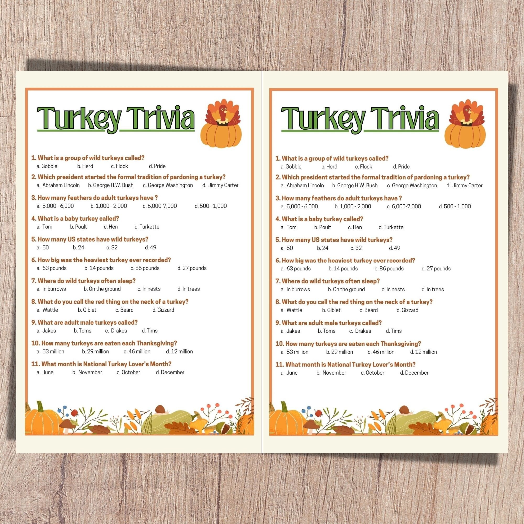 Turkey Trivia, Thanksgiving Trivia, Fall Trivia Game, Thanksgiving Quiz