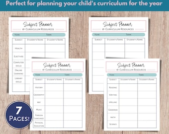 Subject Planner, Curriculum Record Keeper, Homeschool Resource List, Subject Guide, Homeschool Subject Planner, Student Curriculum Planner