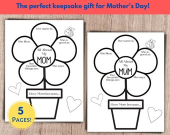 Todo sobre mamá imprimible, cuestionario del día de la madre, regalo de mamá de los niños, regalo del día de la madre imprimible, regalo para mamá, regalo de recuerdo de los niños