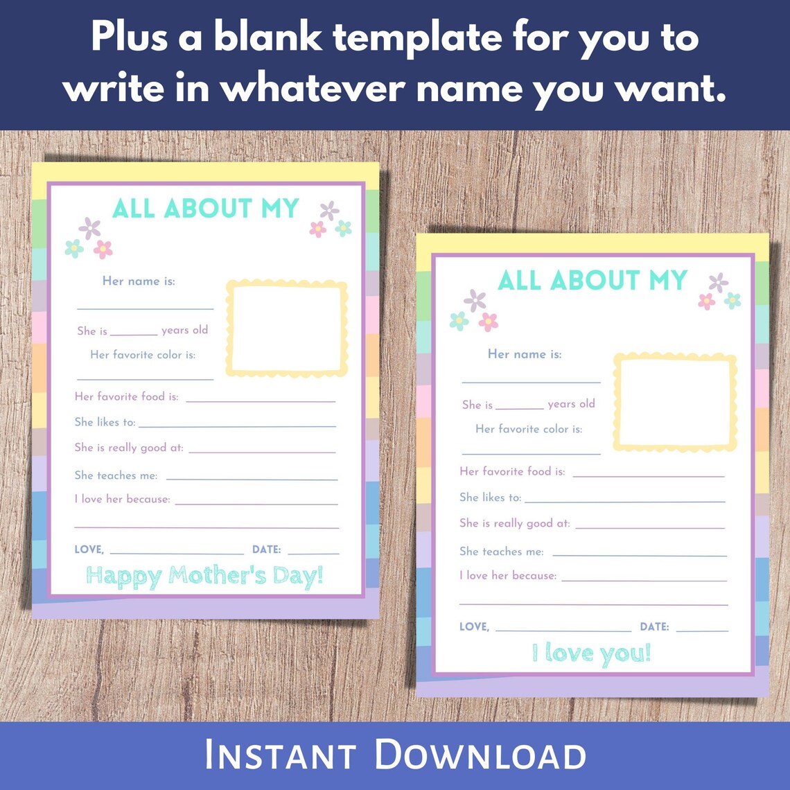 All About My Aunt Questionnaire, Printable Mother's Day Gift, Mother's