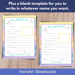 All about my aunt or auntie printable mothers day or birthday questionnaire personalized gift.