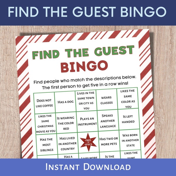 Find the Guest Christmas Party Game, Christmas Bingo Game, Holiday Party Printable Game, Family Party Game, Office Christmas Party Game