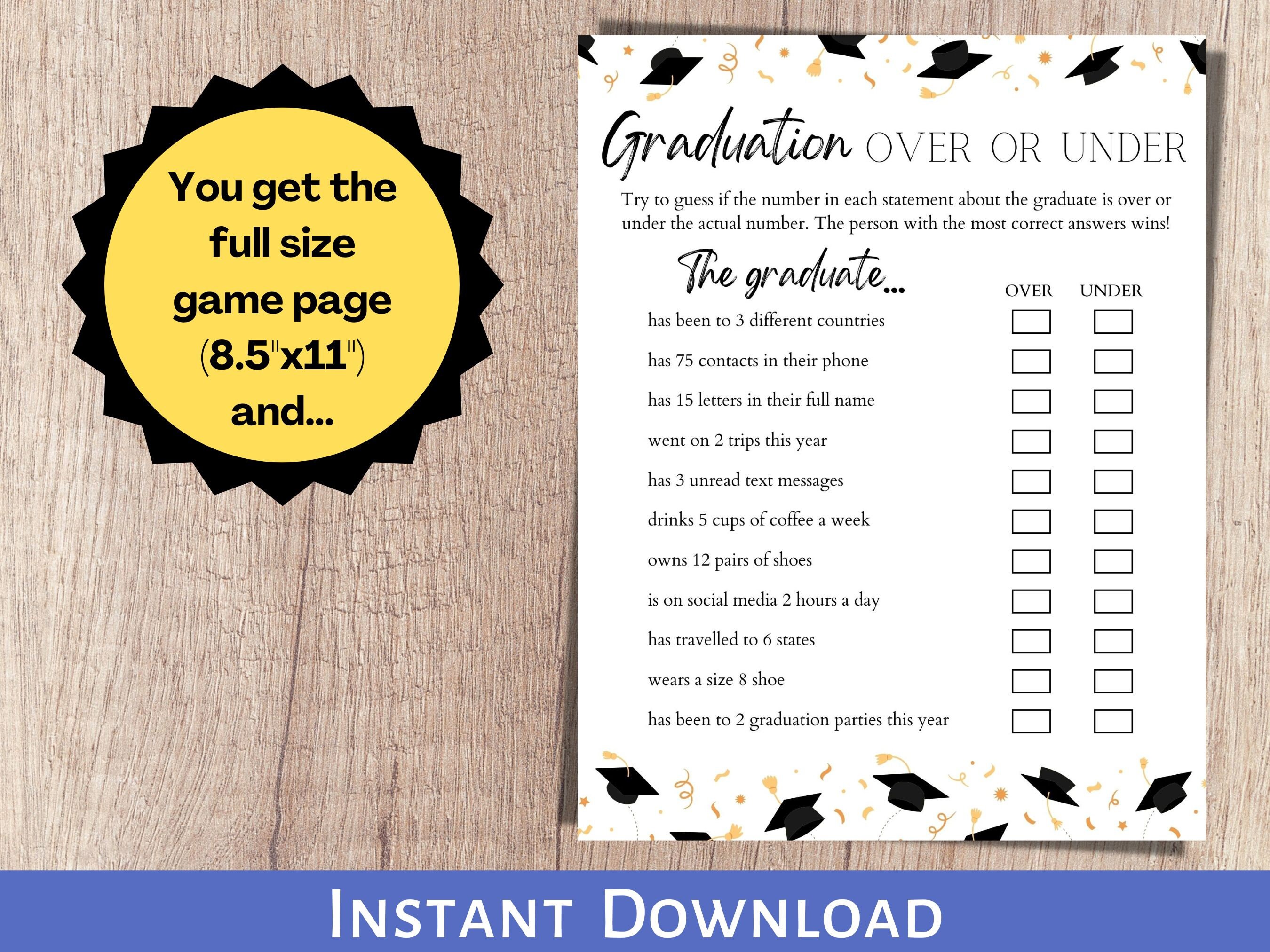 Graduation Games Over or Under Game Graduation Games - Etsy