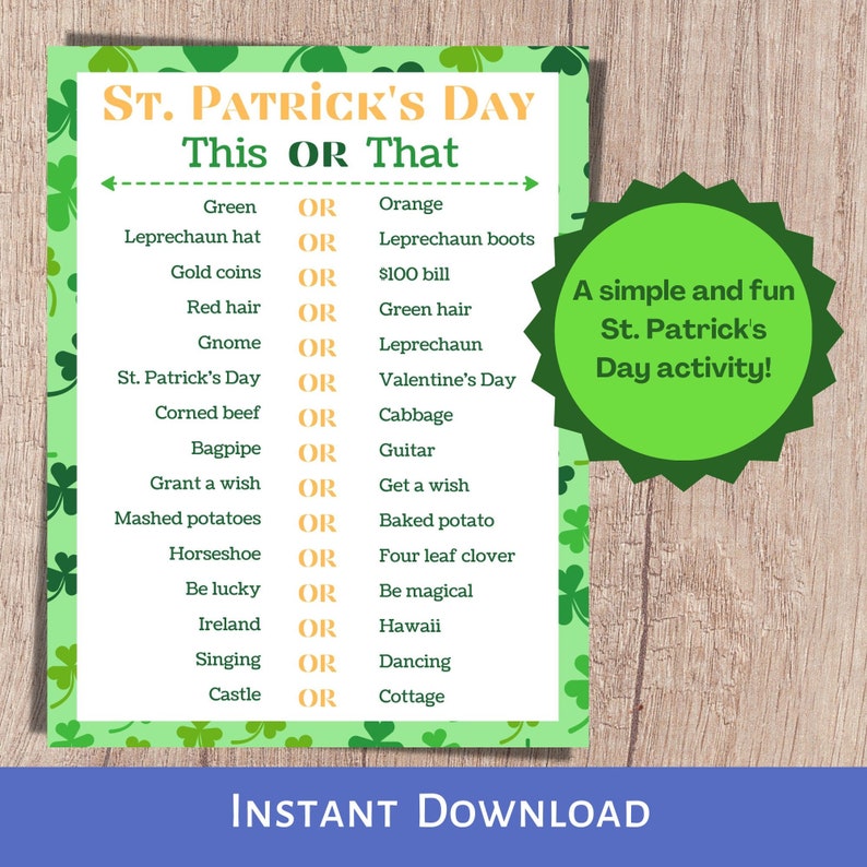 This or That, St. Patricks Day This or That, St. Patricks Day Games ...