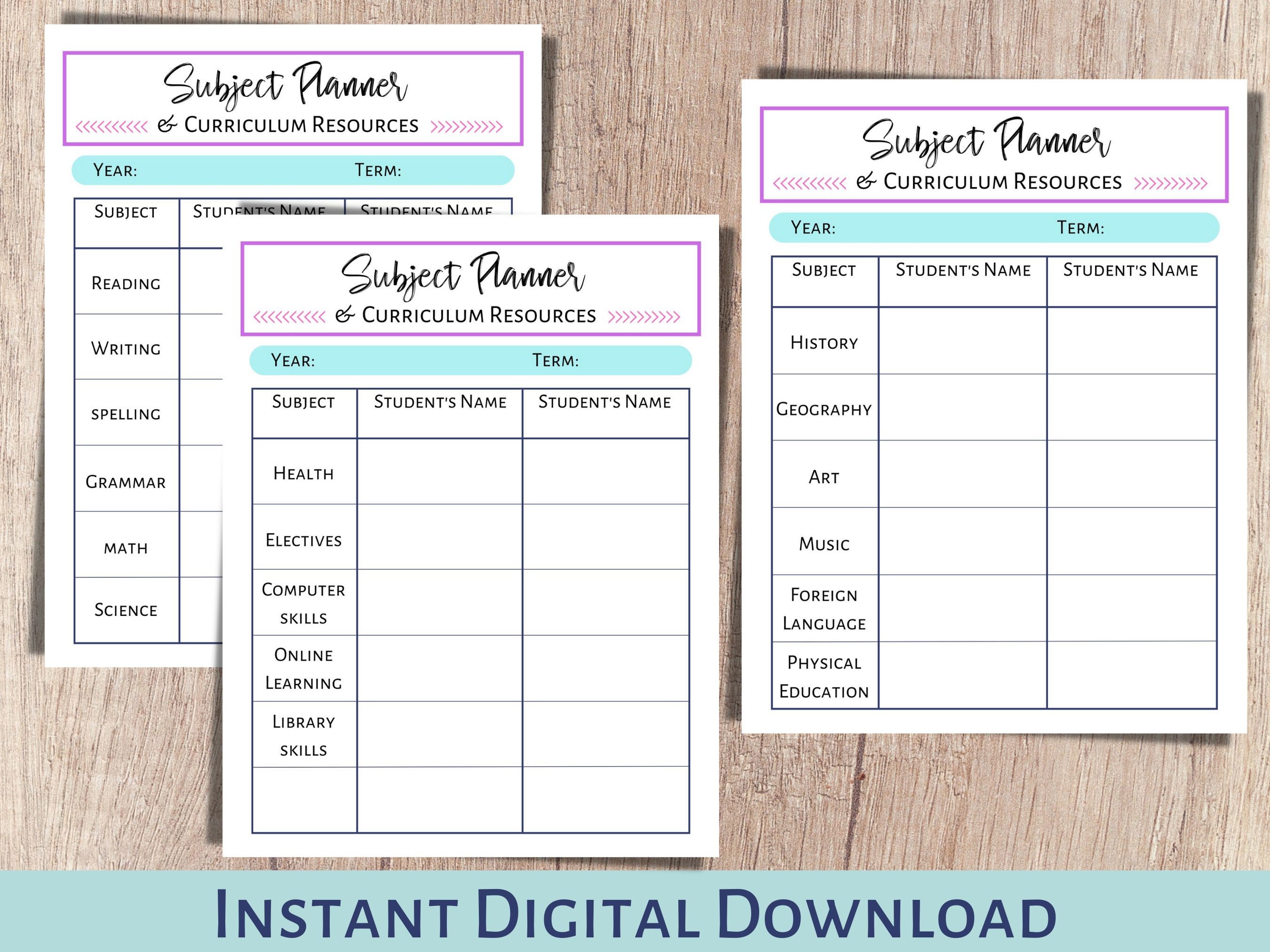 Printable Homeschool Subject Planner Curriculum Resource - Etsy