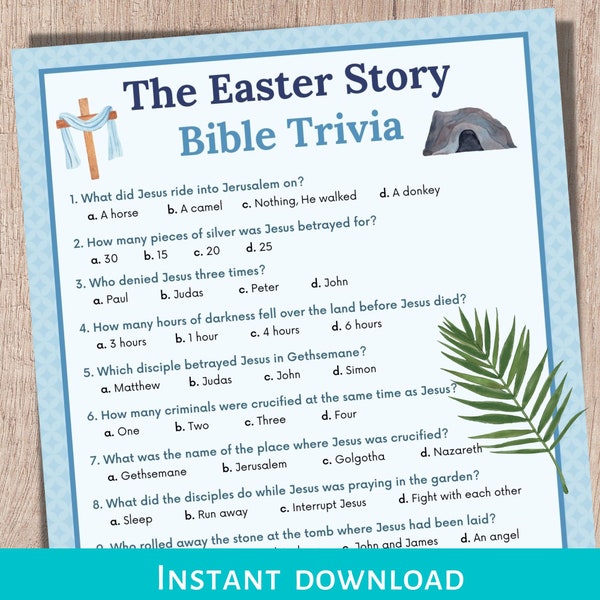 Quiz de Pâques, Jeu-questionnaire sur la Bible de Pâques, Jeu-questionnaire à imprimer, Jeu religieux de Pâques, Jeu de Pâques en famille, Impressions de Pâques