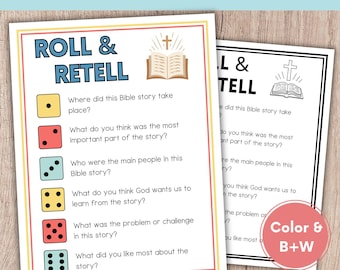 Reading Games for Kids, Bible Story Games, Roll and Retell Bible Story, Bible Lesson for Kids, Reading Activity, Reading Comprehension Game