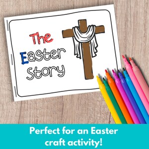 Printable Easter story coloring mini book as a holy week or Easter Sunday craft activity.