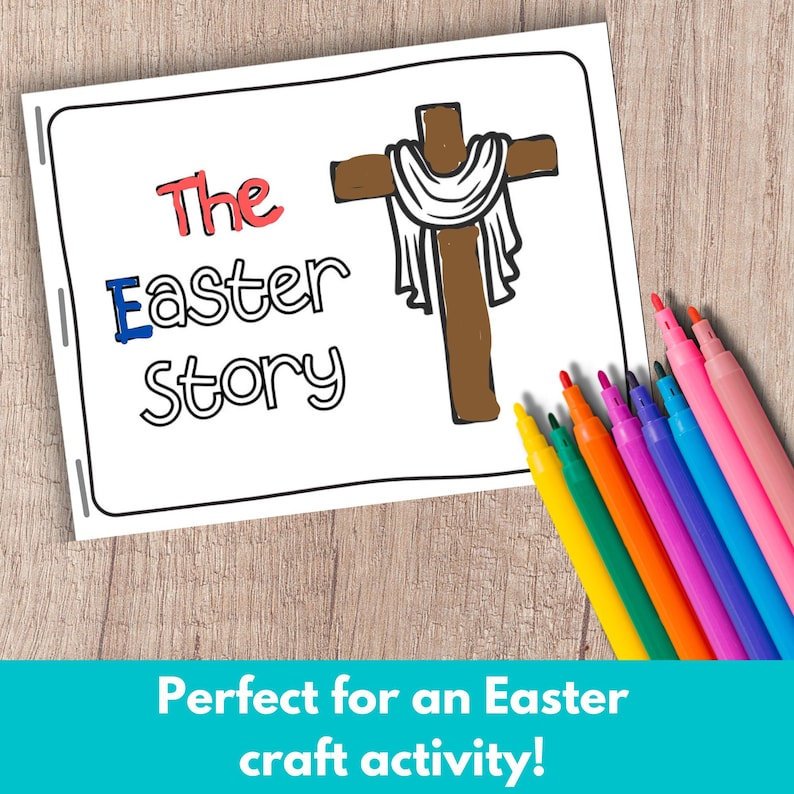 Printable Easter story coloring mini book as a holy week or Easter Sunday craft activity.