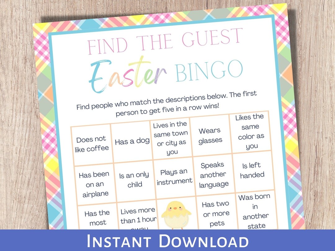Easter Games Printable, Find the Guest Bingo, Easter Games for Adults