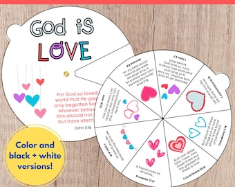 God is Love Craft, Spinner Wheel, Story Wheel, Sunday School Valentines Craft, Valentine Coloring Pages for Kids, Bible Coloring Pages,
