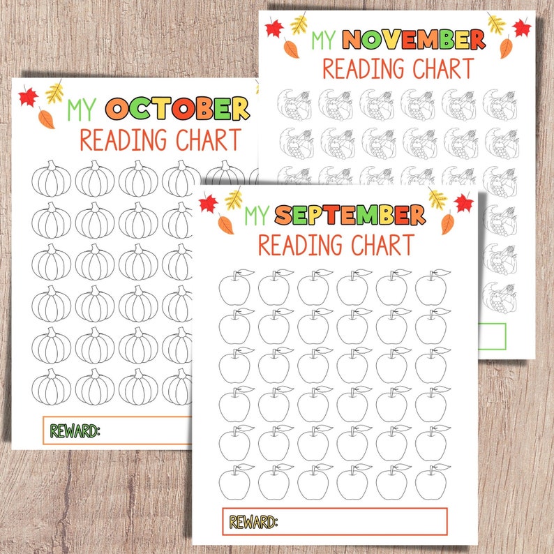 Fall Reading Chart, Fall Reading Challenge, Reading Log for Kids ...