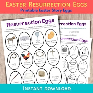 Huevos de resurrección, juegos bíblicos de Pascua, huevos de resurrección imprimibles, juego de Pascua imprimible para niños, Adviento de Pascua, actividad religiosa de Pascua