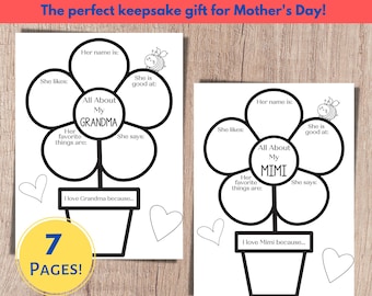 Regalo imprimible del Día de la Madre para la abuela, Todo sobre mi abuela, Regalo del Día de la Madre, Regalos para Mimi, Regalo de los nietos, Recuerdo del Día de la Madre