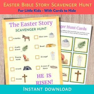 Búsqueda del tesoro de Pascua, Juegos bíblicos de Pascua, Búsqueda del tesoro para niños, Búsqueda del tesoro, Búsqueda del tesoro con tarjetas ilustradas, Juego imprimible de Pascua