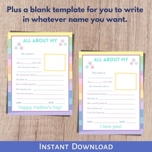 All about my bonus mom printable mothers day gift. Stepmom printable gift from kids.