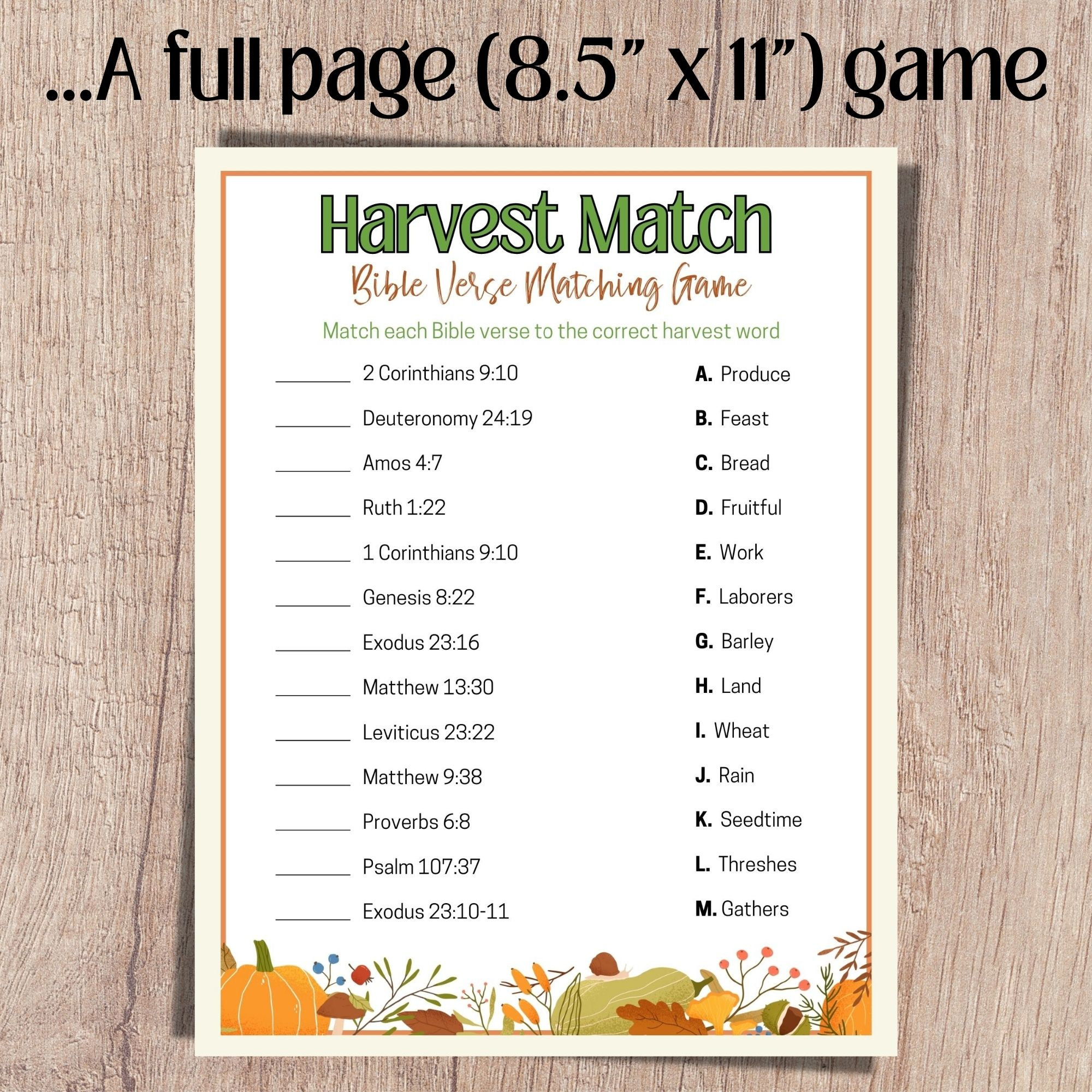 Harvest Bible Match Game, Thanksgiving Trivia, Church Games, Fall ...