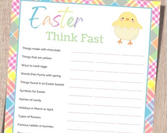 Ostern Think Fast Spiel, Osterspiele zum Ausdrucken, Osterpartyspiel, Ostern Quiz, Familienspiele, Teambildungsspiel, Ice Breaker Spiel