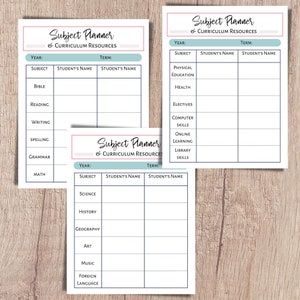 Unit study planner and subject and curriculum planner. A printable planner for homeschool planning, lesson planner, and classroom use.