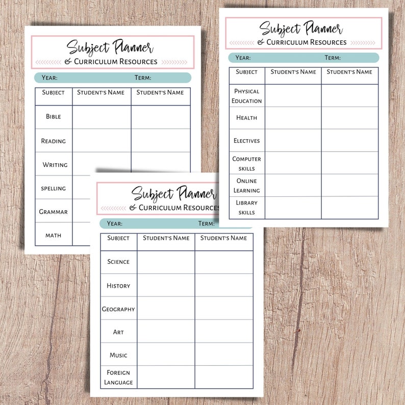 Unit study planner and subject and curriculum planner. A printable planner for homeschool planning, lesson planner, and classroom use.
