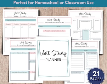 Printable Unit Study Planner, Homeschool Lesson Planner, Printable Unit Plan, Classroom Planner, Homeschool Unit Study, Topic Study Planner