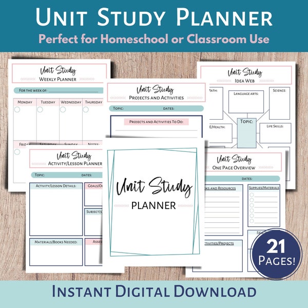 Printable Unit Study Planner, Homeschool Lesson Planner, Printable Unit Plan, Classroom Planner, Homeschool Unit Study, Topic Study Planner