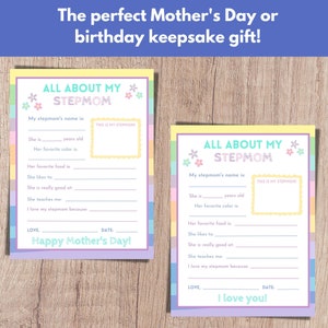 All about my bonus mom printable mothers day gift. Stepmom printable gift from kids.