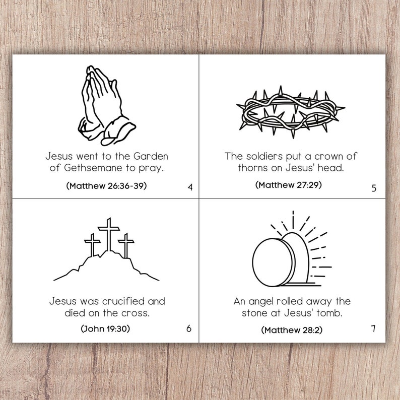 Printable Easter story coloring mini book as a holy week or Easter Sunday craft activity.