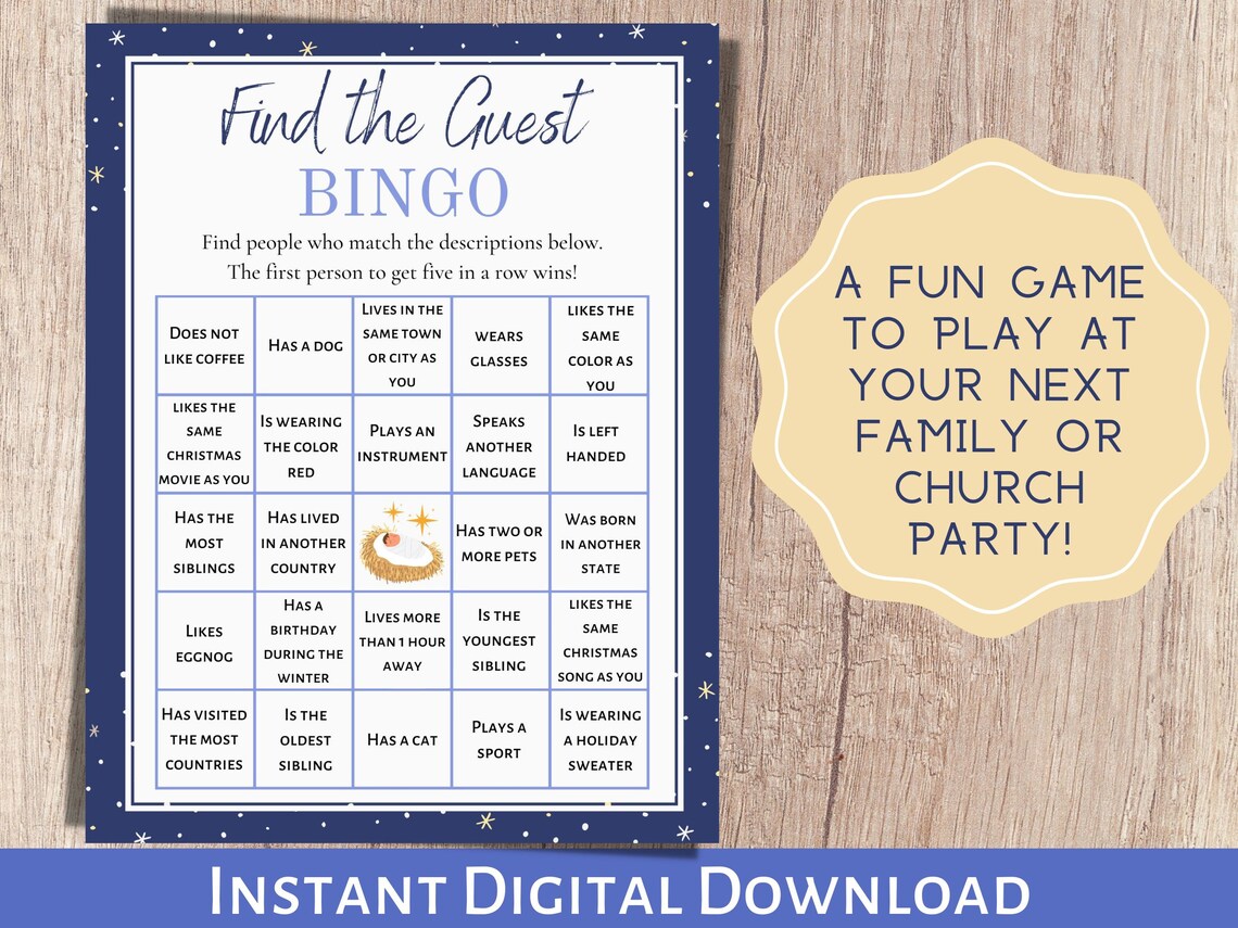 Christmas Party Game, Find the Guest, Christmas Bingo Game, Holiday