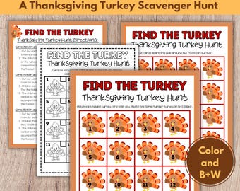 Thanksgiving Scavenger Hunt, Turkey Game, Thanksgiving Turkey Treasure Hunt Game for Kids, Turkey Hunt Game, Fall Scavenger Hunt, Party Game