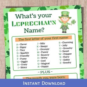Whats Your Leprechaun Name, St. Patricks Day Game, Leprechaun Name, St. Patricks Day Games Printable, Leprechaun Game, Party Game