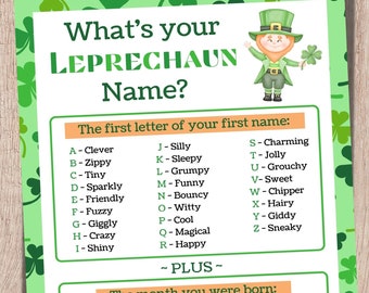 Whats Your Leprechaun Name, St. Patricks Day Game, Leprechaun Name, St. Patricks Day Games Printable, Leprechaun Game, Party Game