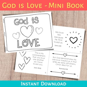 Bibel Malseiten, Valentinstag Minibuch, Gott ist Liebe Handwerk, Sonntagsschule Handwerk, christlicher Valentinstag, Valentinstag Malseiten für Kinder