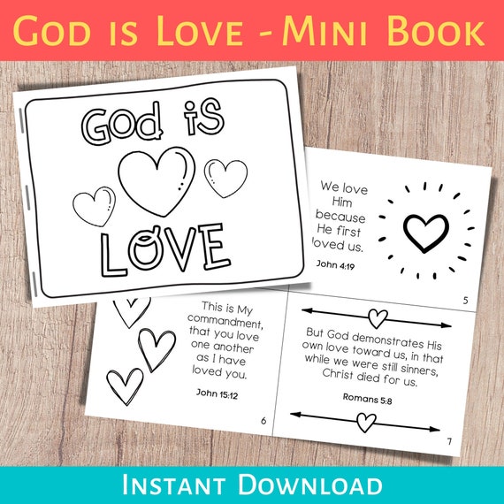 Bible Coloring Pages, Valentines Mini Book, God is Love Craft, Sunday School Craft, Christian Valentine, Valentine Coloring Pages for Kids