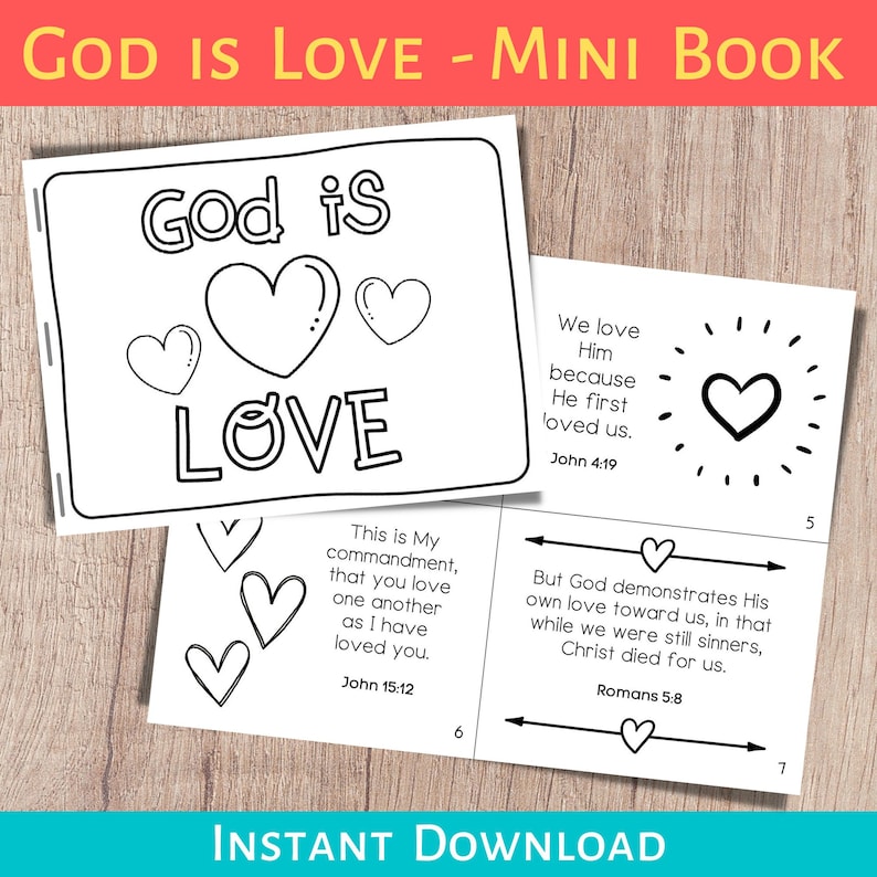 Printable Bible coloring pages for valentines as a mini book on God's love.