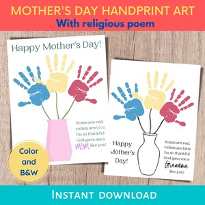Mothers Day Handprint Printable, Religious Poem, Handprint Mothers Day, Handprint Craft, Printable Mother&#39;s Day Gift, Keepsake For Mom