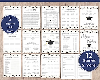 Graduation Games, Graduation Bundle, Printable Grad Game, Pass the Gift, Find the Guest Bingo, This or That, Think Fast, Class of 2024