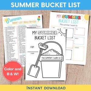 Sommer-Bucket-Liste zum Ausdrucken, Sommeraktivität für Kinder, Sommer-Bucket-Liste für Kinder, Sommer-To-Do-Liste, Familien-Sommer-Bucket-Liste