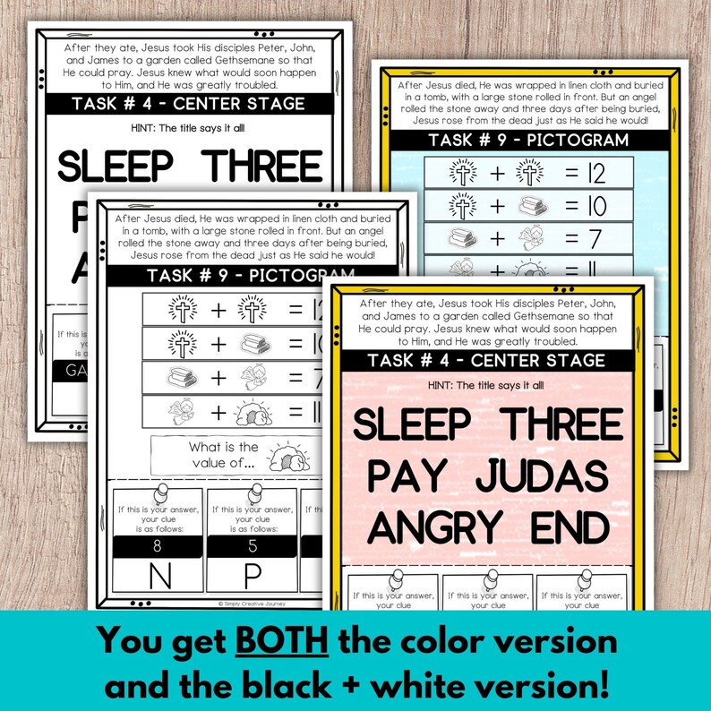 Printable Christian Easter story escape room as a Bible game for kids.