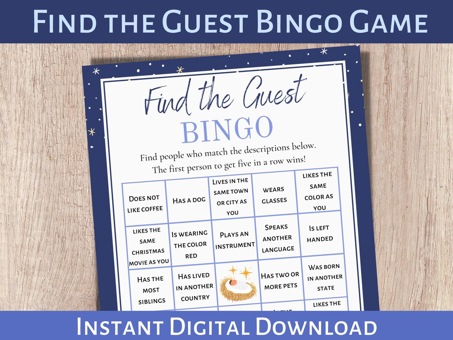 Christmas Party Game, Find the Guest, Christmas Bingo Game, Holiday