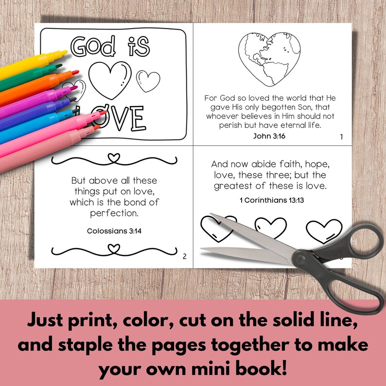 Printable Bible coloring pages for valentines as a mini book on God's love.