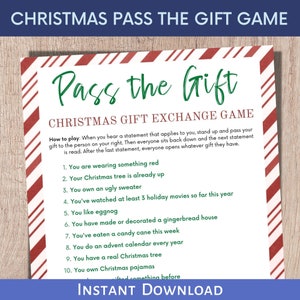 Pase el juego de regalos, fiesta del elefante blanco, juegos de fiesta de oficina, intercambio de regalos de Navidad, juego de fiesta de Navidad, juego de vacaciones imprimible