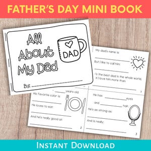 Fathers Day Mini Book, All About My Dad, Fathers Day Craft, Fathers Day Coloring Printable, Birthday Craft to Dad, Printable Gift for Dad