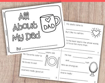 Fathers Day Mini Book, All About My Dad, Fathers Day Craft, Fathers Day Coloring Printable, Birthday Craft to Dad, Printable Gift for Dad